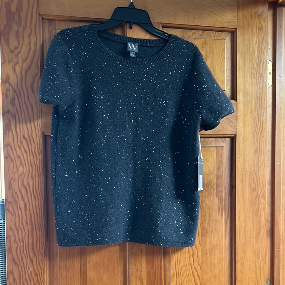 Black Speckled Short Sleeve Sweater